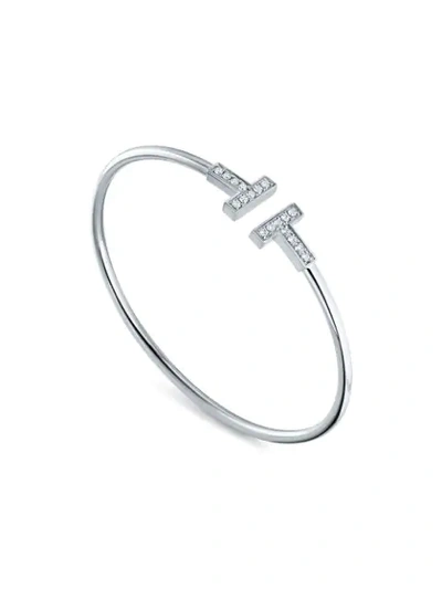 Shop Tiffany & Co 18kt White Gold Tiffany T Wire Diamond Cuff In Metallic