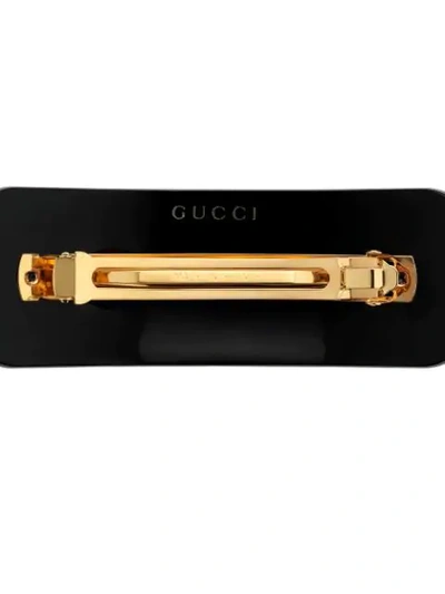 Shop Gucci Crystal Logo Hair Clip In Black