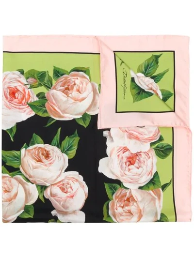 Shop Dolce & Gabbana Rose Pattern Square Scarf In Black