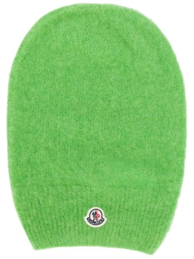 Shop Moncler Knitted Beanie In 803 Green