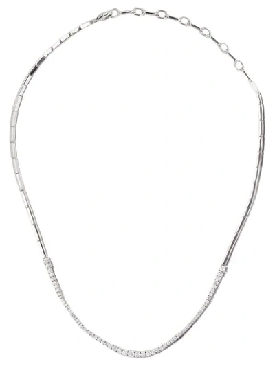 Shop As29 18kt White Gold Icicle Diamond Round Necklace In Silver