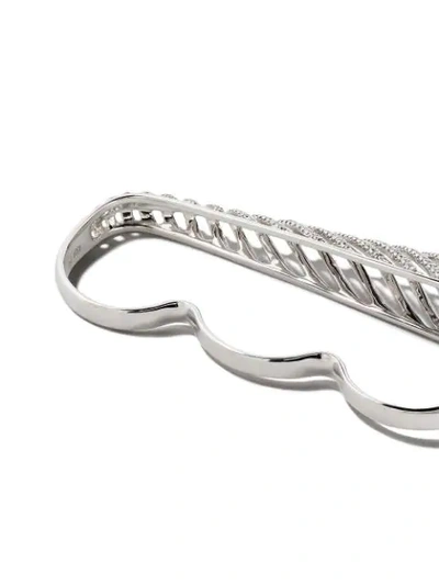 Shop As29 18kt White Gold Spine Diamond Three-finger Ring In Silver