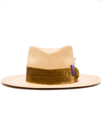Shop Nick Fouquet Velvet Ribbon-trimmed Straw Hat In Neutrals