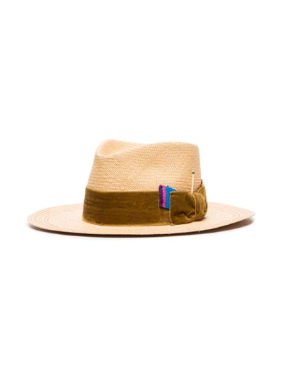 Shop Nick Fouquet Velvet Ribbon-trimmed Straw Hat In Neutrals