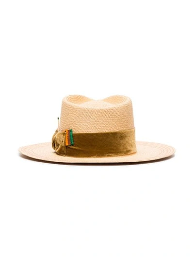 Shop Nick Fouquet Velvet Ribbon-trimmed Straw Hat In Neutrals