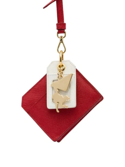 PRADA SAFFIANO LEATHER KEYCHAIN TRICK WITH CHARM - 红色