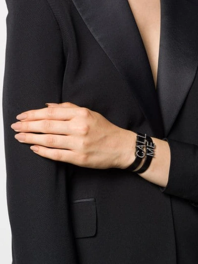 Shop Saint Laurent Crystal-embellished Double-wrap Bracelet In Black