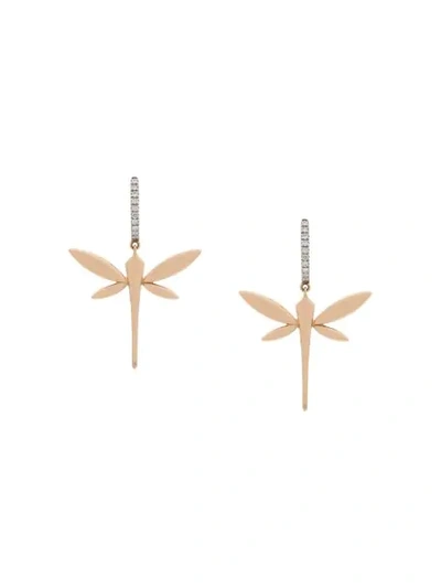 Shop Anapsara 18kt Rose Gold Dragonfly Diamond Earrings