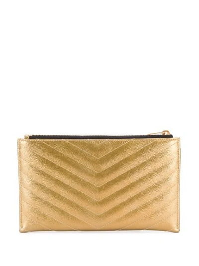 Shop Saint Laurent Quilted Monogram Pouch In Yellow