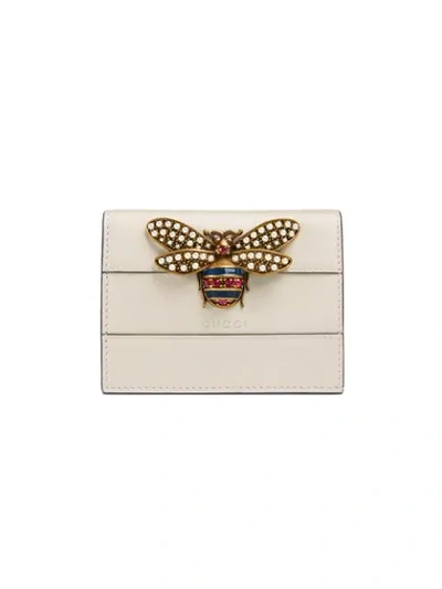 Shop Gucci Queen Margaret Leather Card Case In White
