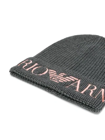 Shop Emporio Armani Logo Embroidered Beanie Hat In Grey