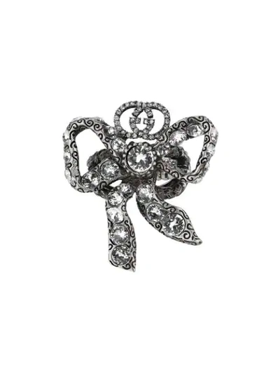 Shop Gucci Metal Bow Ring With Crystals In Metallic