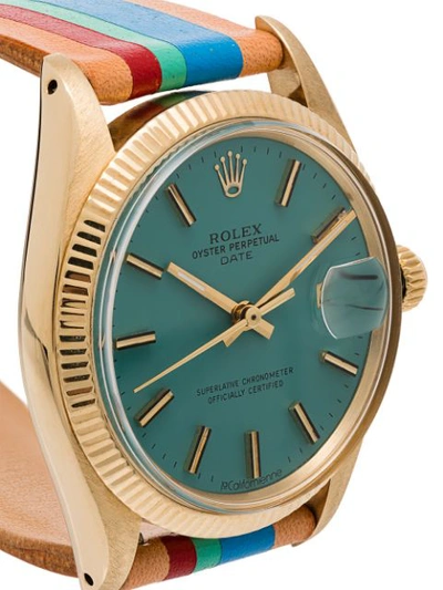 14k Gold Aqua Rolex Oyster Perpetual Leather Watch