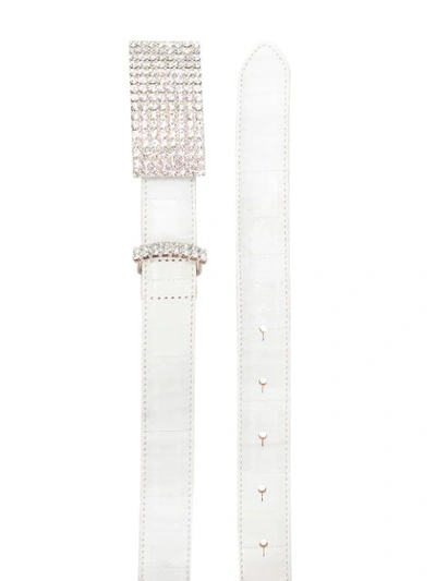 Shop Alessandra Rich Crystal Embellished Belt In White