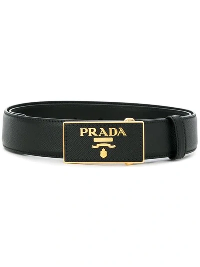 Shop Prada Saffiano Bucke Belt In Black