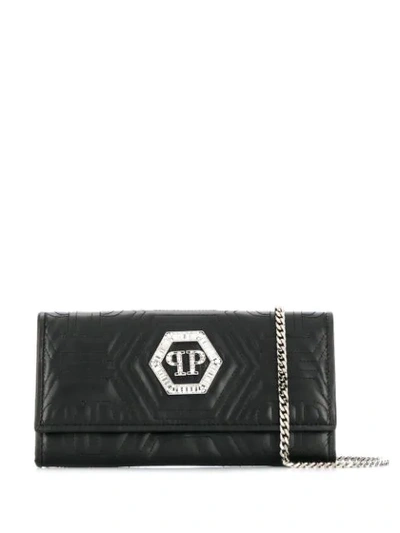 Shop Philipp Plein Logo Plaque Purse In Black