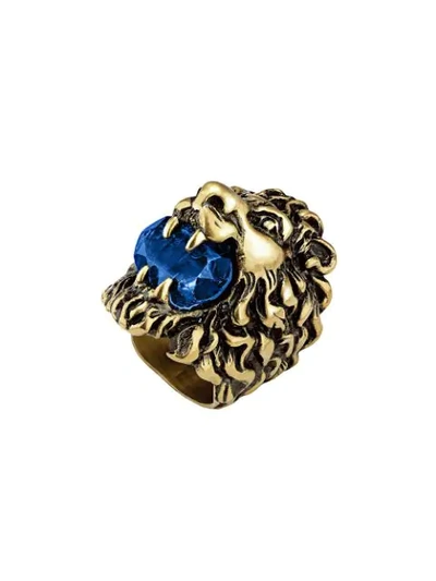 Shop Gucci Lion Head Ring With Crystal In Gold