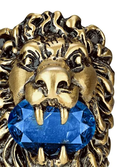 Shop Gucci Lion Head Ring With Crystal In Gold