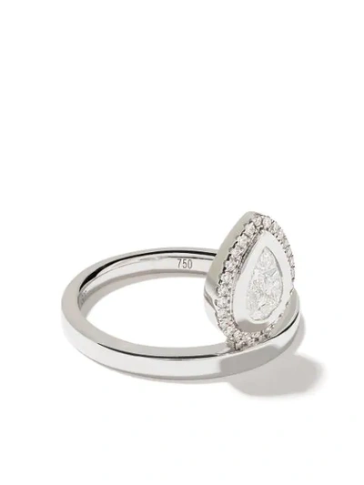 Shop As29 18kt White Gold Calvet Small Pave Pear Illusion Diamond Ring In Silver