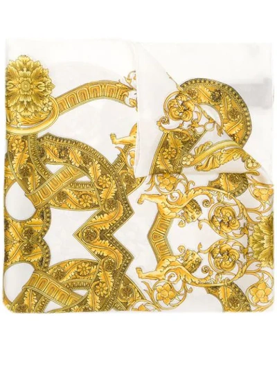 Shop Versace Barocco Silk Scarf - White