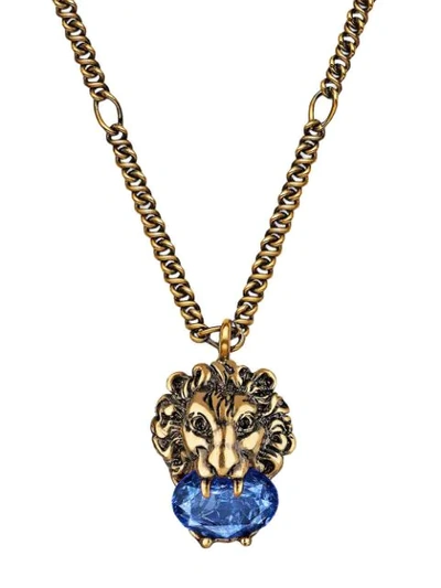 Shop Gucci Lion Motif Necklace In Gold