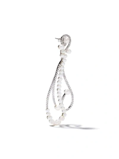 Shop As29 18kt White Gold Lucy Diamond And Pearl Long Earrings In Silver