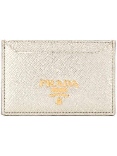 Shop Prada Saffiano Leather Cardholder - Metallic