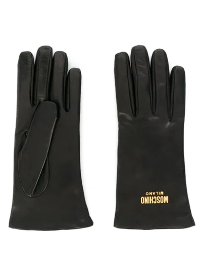 Shop Moschino Logo Plaque Gloves In Black