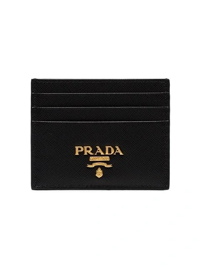 Shop Prada Saffiano Logo Cardholder In Black