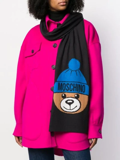Shop Moschino Logo Bobble Hat Teddy Intarsia Scarf In Black
