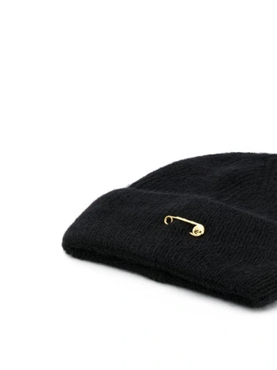 Shop Versace Safety Pin Detail Knitted Beanie In Black