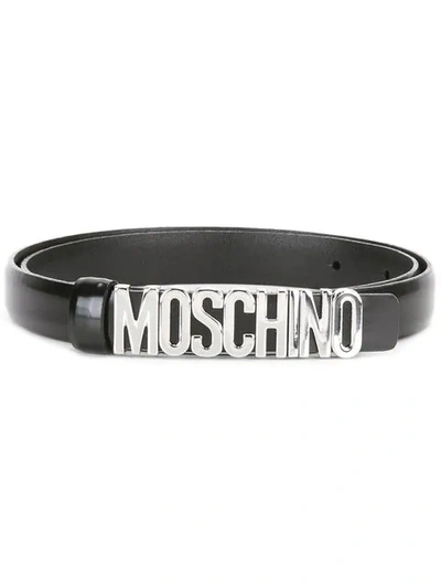 Shop Moschino Slim Logo Plaque Belt In Black