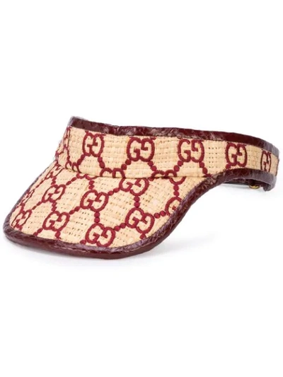 Shop Gucci Gg Snakeskin Visor In Brown