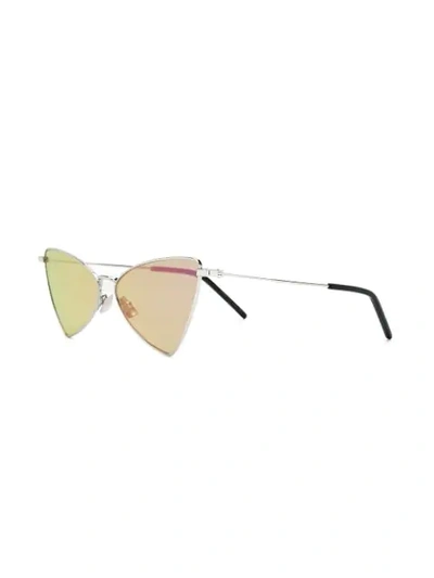 Shop Saint Laurent Triangle Frame Sunglasses In Silver