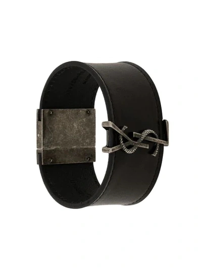 Shop Saint Laurent Monogram Plaque Bracelet In Black