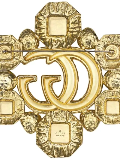 Shop Gucci Gg Cabochon Brooch In Gold