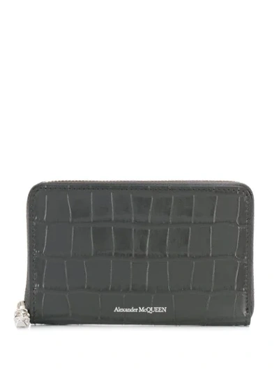 Shop Alexander Mcqueen Crocodile-effect Wallet In Grey