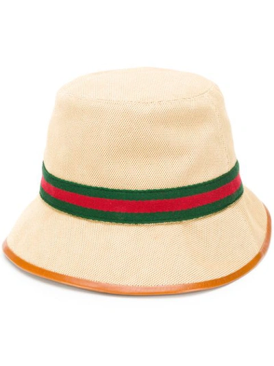 Shop Gucci Web Stripe Bucket Hat In Neutrals