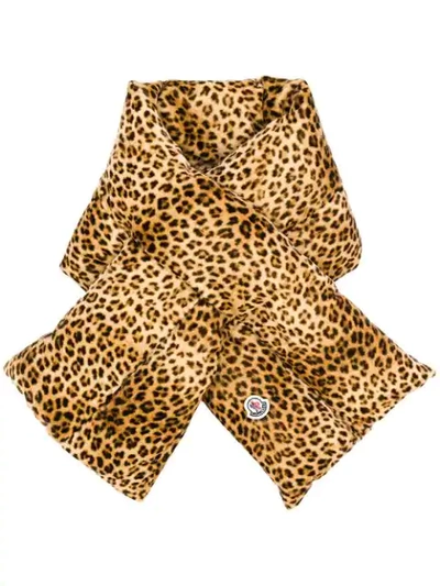 Shop Moncler Leopard Print Padded Collar In 大地色