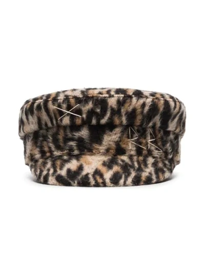 RUSLAN BAGINSKIY BLACK LEOPARD PRINT BAKER BOY HAT - 黑色