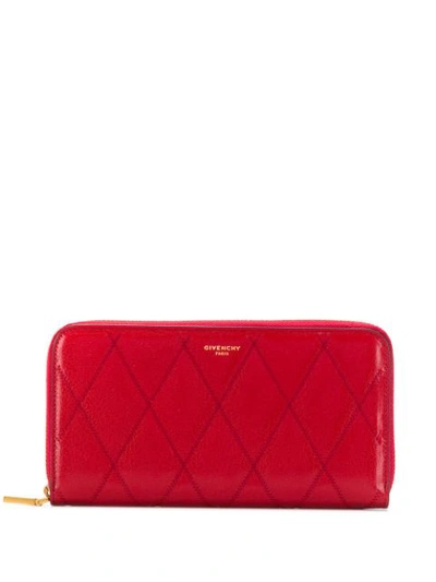 Shop Givenchy Gv3 Zip-around Wallet In Red