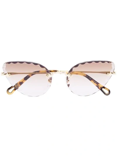 Shop Chloé Scallop Trim Cat-eye Sunglasses In Brown