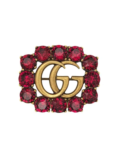 Shop Gucci Metal Double G Brooch With Crystals In Red