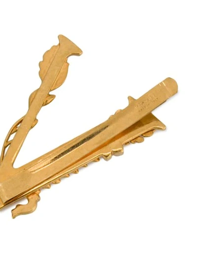 Shop Versace Logo Leaf Hair Pin In Gold