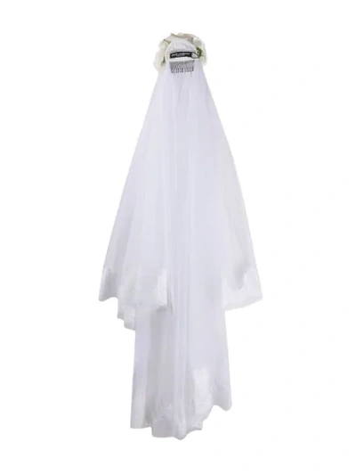 Shop Dolce & Gabbana Rose Veil Headband In White