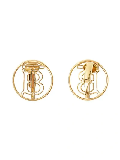 Shop Burberry Thomas  Monogram Clip Earrings In Gold
