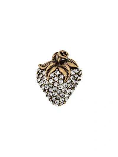 Shop Gucci Crystal Strawberry Brooch In Silver