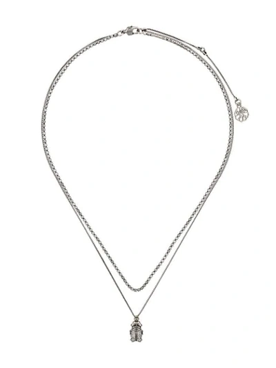 Shop Alexander Mcqueen Beetle Pendant Necklace In Silver