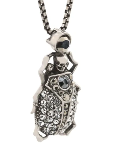 Shop Alexander Mcqueen Beetle Pendant Necklace In Silver