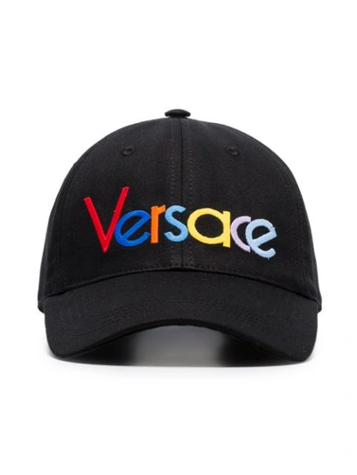 Shop Versace Rainbow Logo Cap In Black